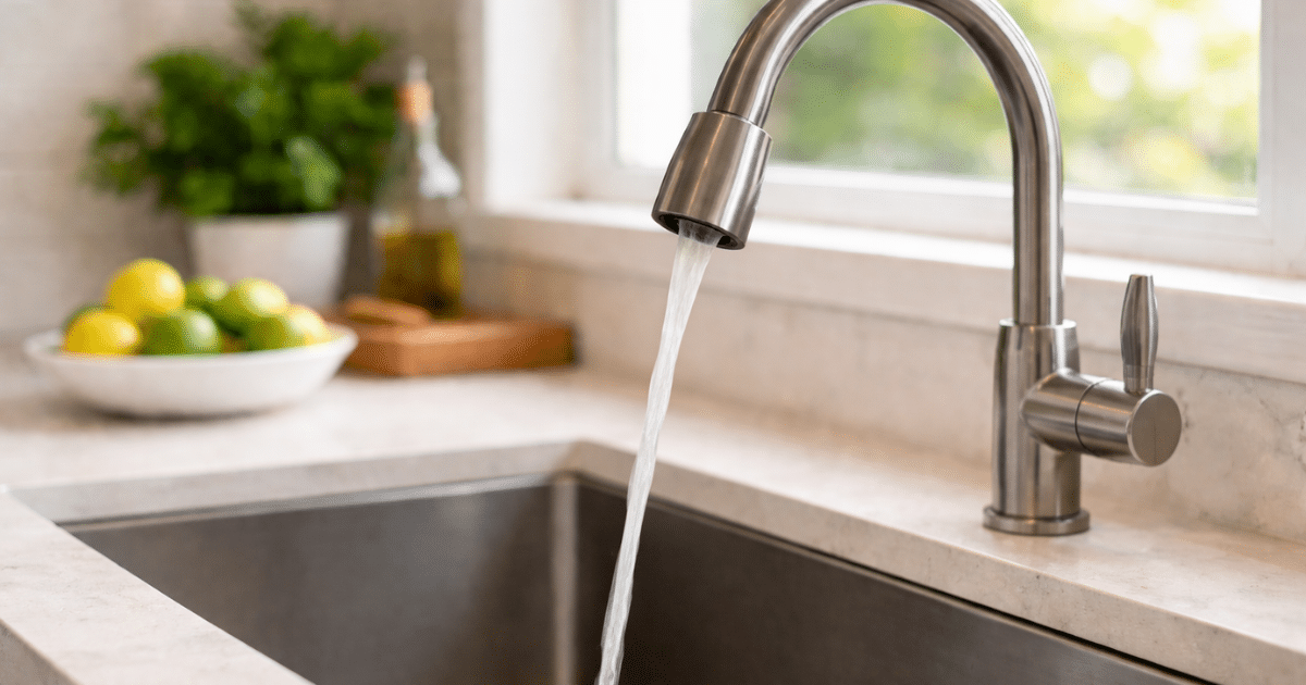 kitchen sink running in bloomington-normal home